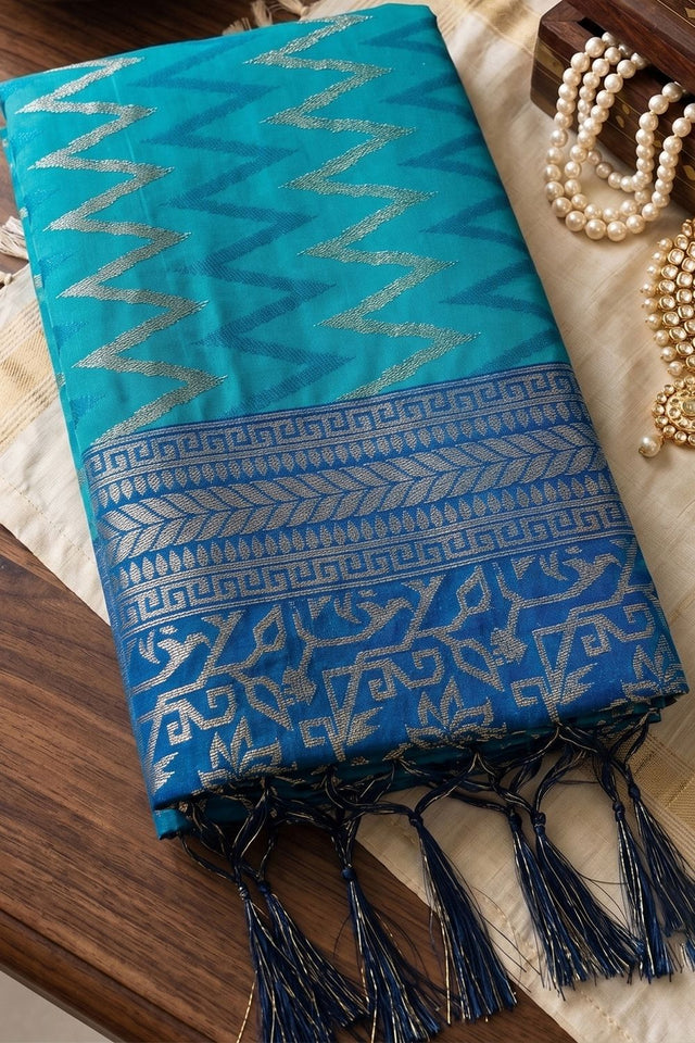 Turquoise Woven Silk Saree (ACA9838)