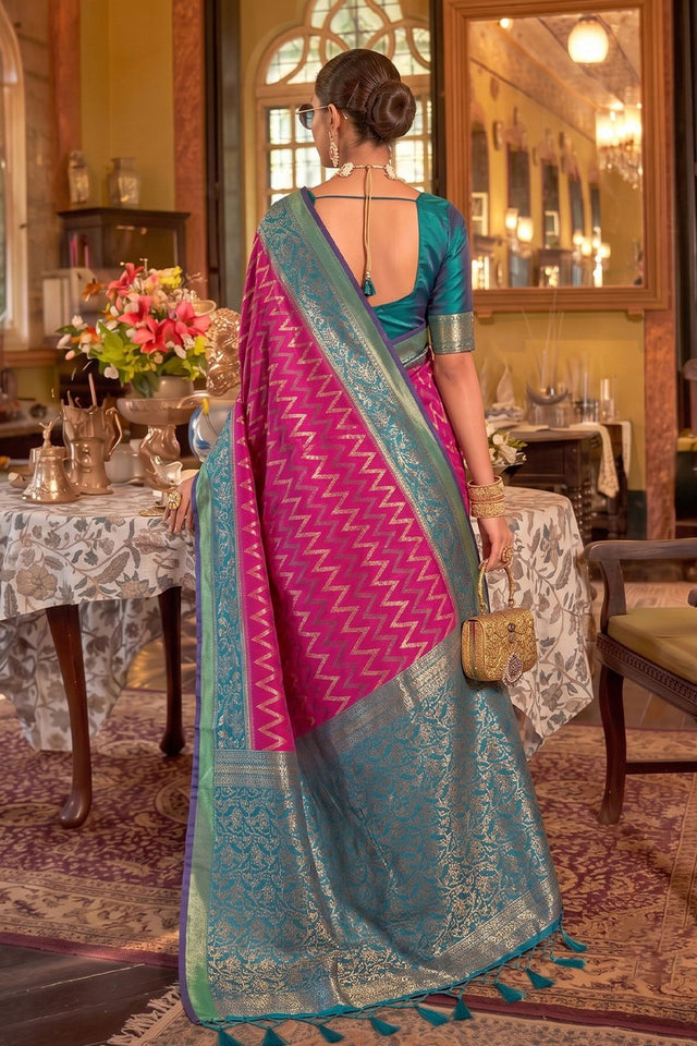 Dark Pink Woven Silk Saree (ACA9839)