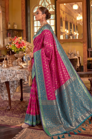 Dark Pink Woven Silk Saree (ACA9839)