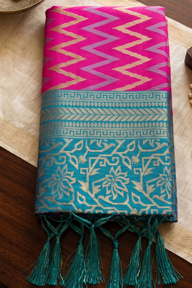 Dark Pink Woven Silk Saree (ACA9839)