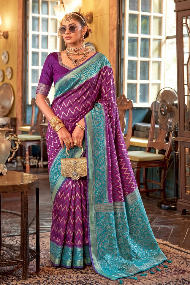 Purple Woven Silk Saree (ACA9840)