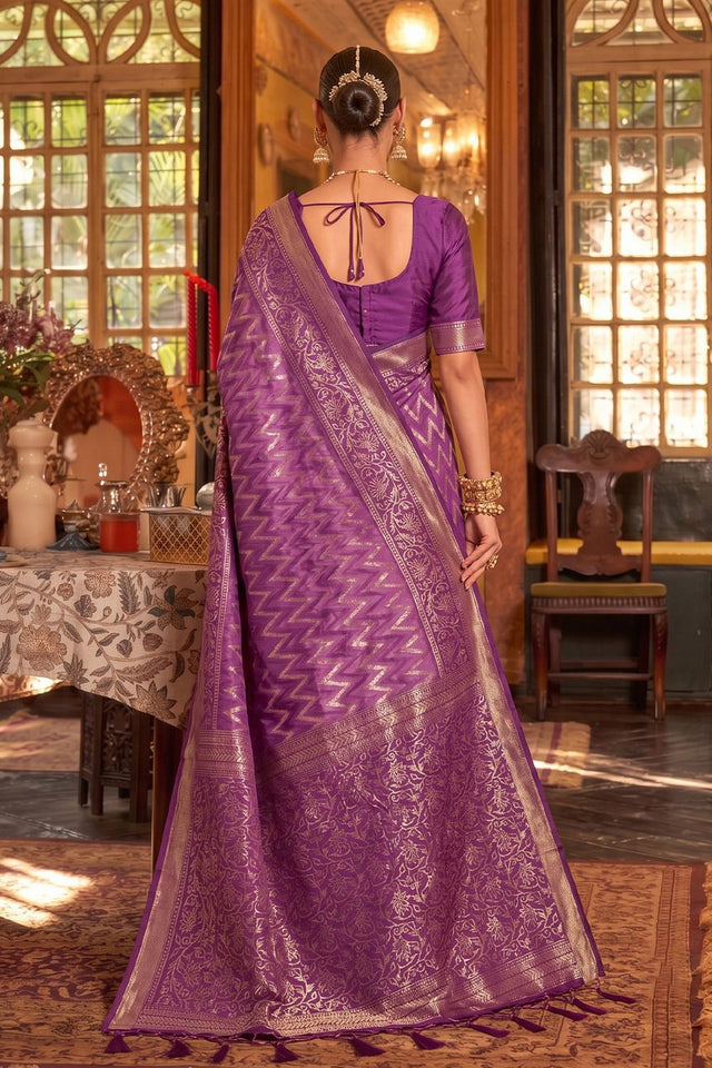 Purple Woven Silk Saree (ACA9842)