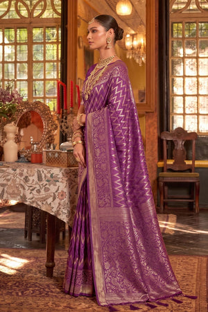Purple Woven Silk Saree (ACA9842)