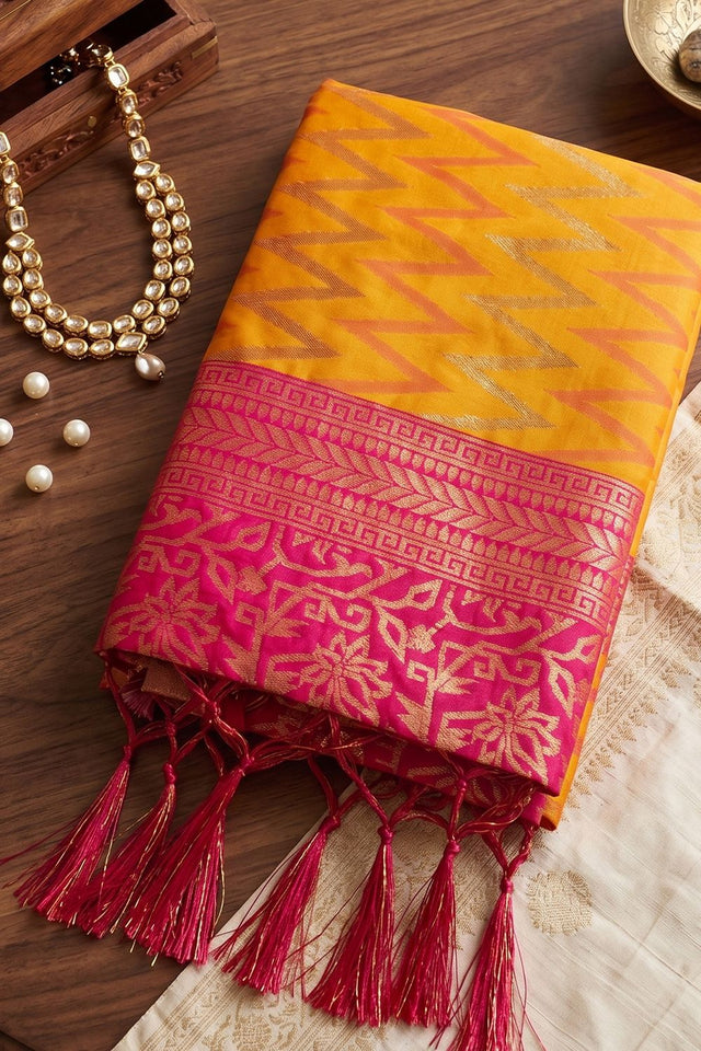 Mustard Woven Silk Saree (ACA9843)