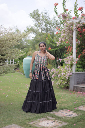 Black Solid Cotton Free Size Stitched Lehenga (ACA9844)