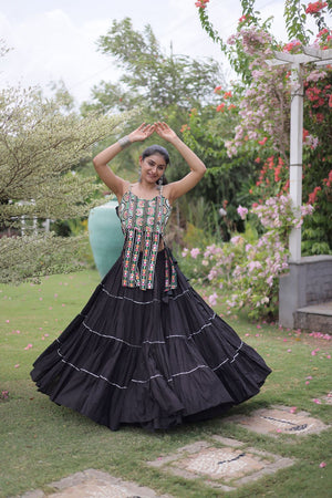Black Solid Cotton Free Size Stitched Lehenga (ACA9844)