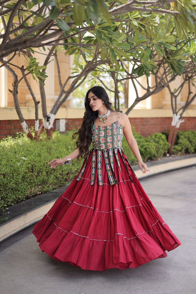 Maroon Solid Cotton Free Size Stitched Lehenga (ACA9845)