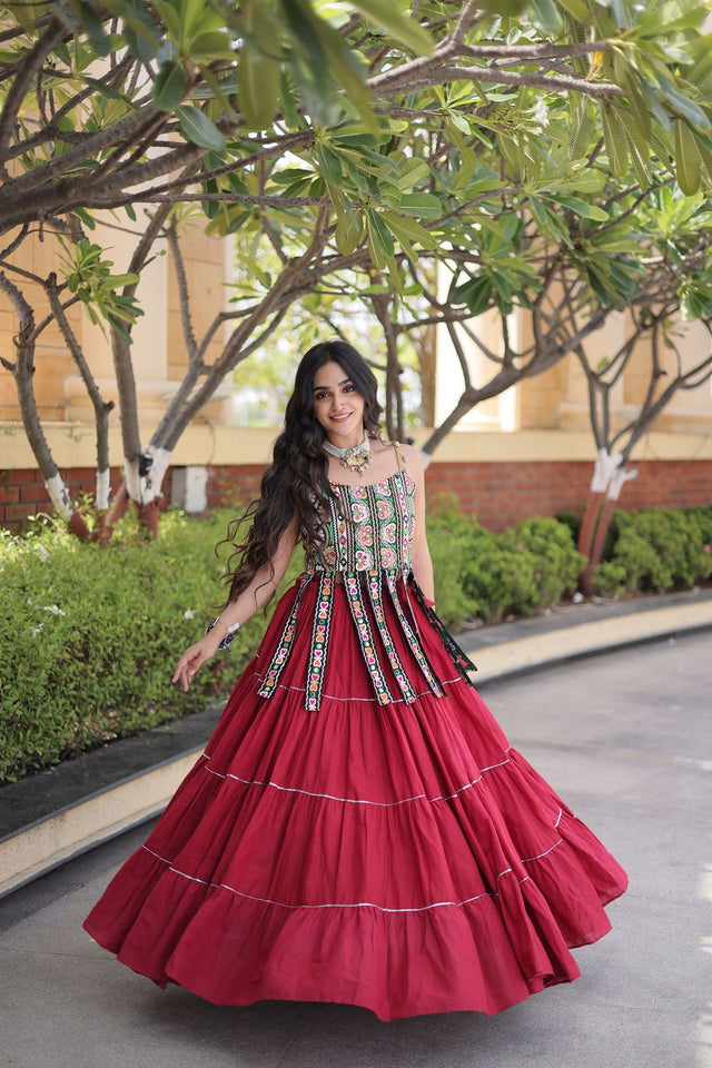 Maroon Solid Cotton Free Size Stitched Lehenga (ACA9845)
