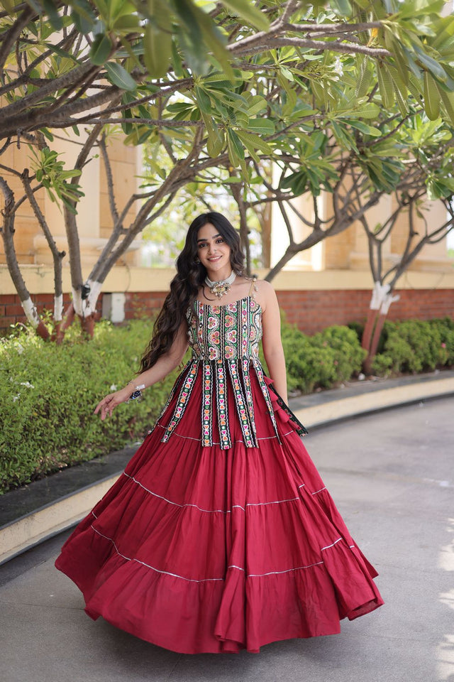 Maroon Solid Cotton Free Size Stitched Lehenga (ACA9845)