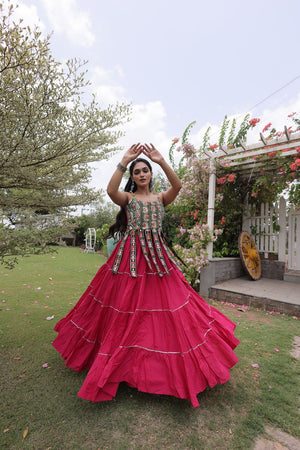Pink Solid Cotton Free Size Stitched Lehenga (ACA9846)