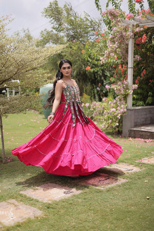 Pink Solid Cotton Free Size Stitched Lehenga (ACA9846)