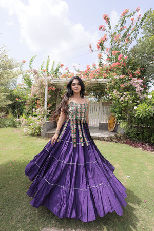 Purple Solid Cotton Free Size Stitched Lehenga (ACA9848)