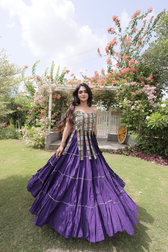 Purple Solid Cotton Free Size Stitched Lehenga (ACA9848)