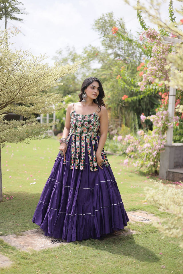 Purple Solid Cotton Free Size Stitched Lehenga (ACA9848)