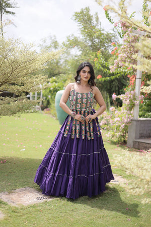 Purple Solid Cotton Free Size Stitched Lehenga (ACA9848)
