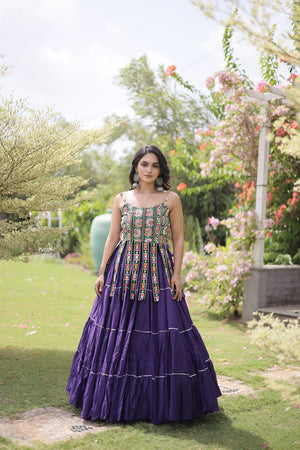 Purple Solid Cotton Free Size Stitched Lehenga (ACA9848)