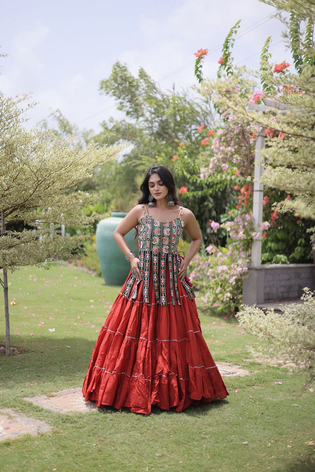 Rust Solid Cotton Free Size Stitched Lehenga (ACA9849)