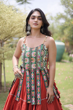 Rust Solid Cotton Free Size Stitched Lehenga (ACA9849)
