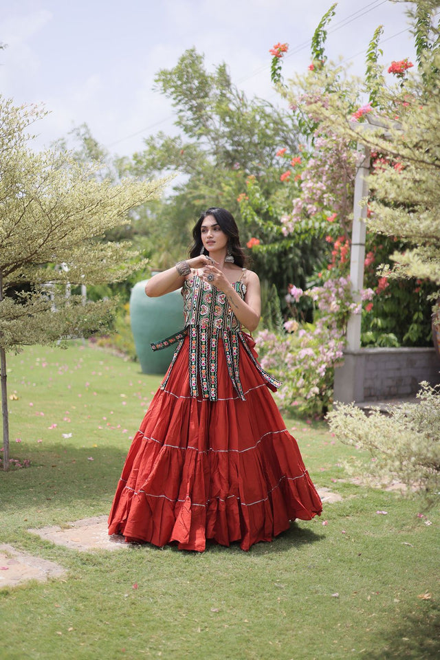 Rust Solid Cotton Free Size Stitched Lehenga (ACA9849)