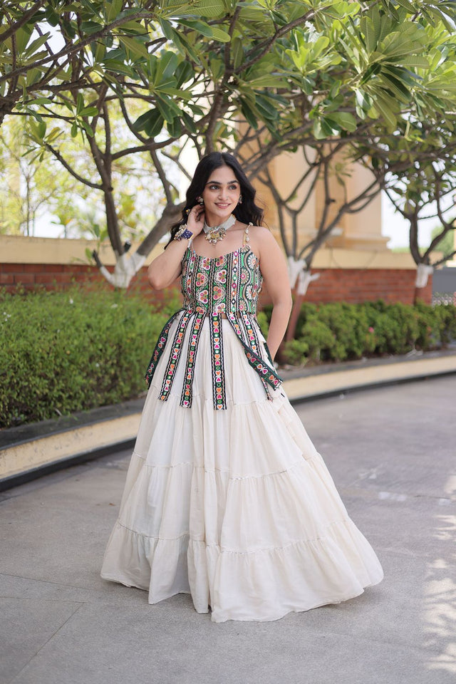 White Solid Cotton Free Size Stitched Lehenga (ACA9850)