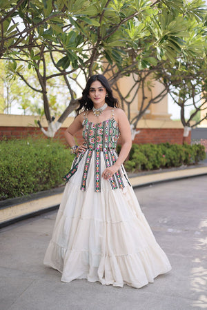 White Solid Cotton Free Size Stitched Lehenga (ACA9850)