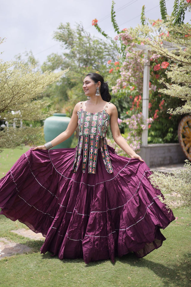 Wine Solid Cotton Free Size Stitched Lehenga (ACA9851)