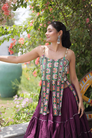 Wine Solid Cotton Free Size Stitched Lehenga (ACA9851)