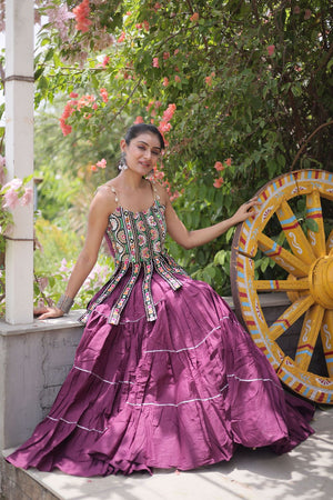 Wine Solid Cotton Free Size Stitched Lehenga (ACA9851)