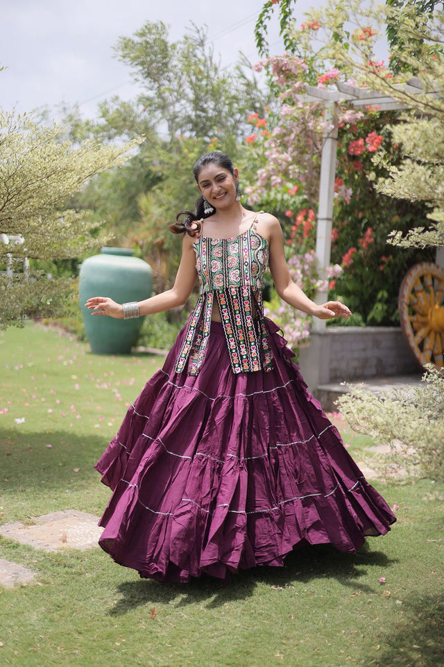 Wine Solid Cotton Free Size Stitched Lehenga (ACA9851)