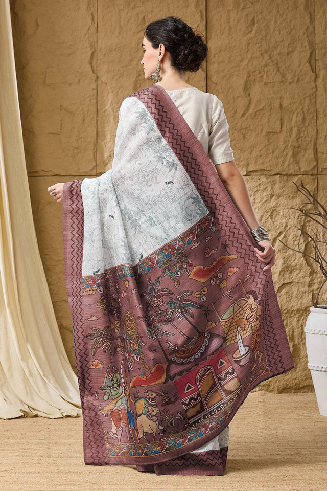 Wine Printed Silk Blend Ready to Wear Saree (ACA9857)
