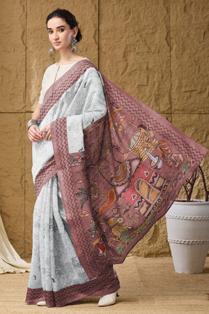 Wine Printed Silk Blend Ready to Wear Saree (ACA9857)