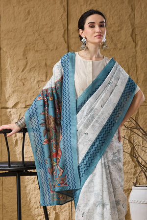 Blue Printed Silk Blend Ready to Wear Saree (ACA9859)