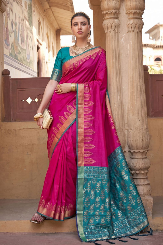 Pink Woven Soft Silk Saree (ACA9861)