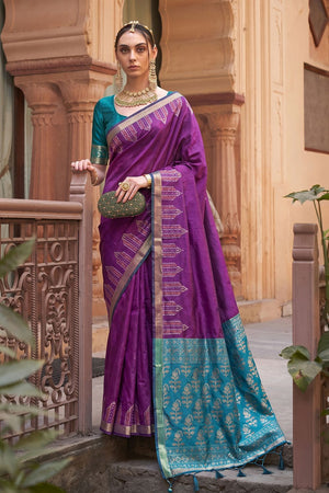 Purple Woven Soft Silk Saree (ACA9862)