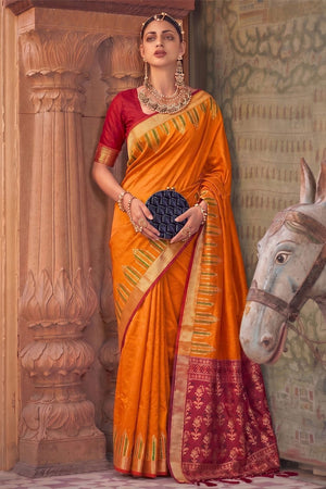 Orange Woven Soft Silk Saree (ACA9863)