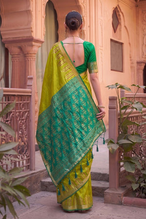 Olive Green Woven Soft Silk Saree (ACA9866)