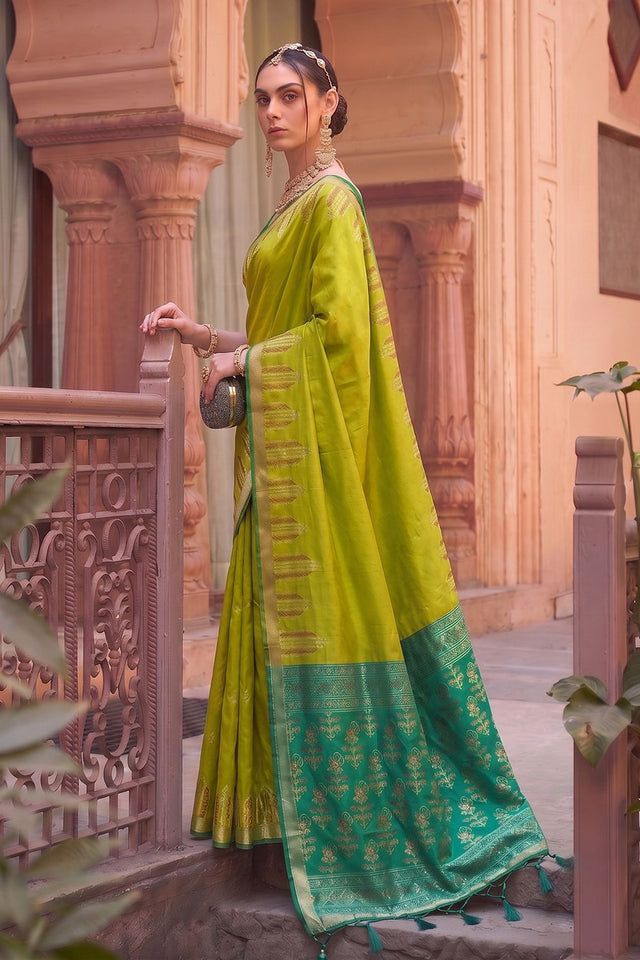 Olive Green Woven Soft Silk Saree (ACA9866)