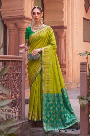 Olive Green Woven Soft Silk Saree (ACA9866)