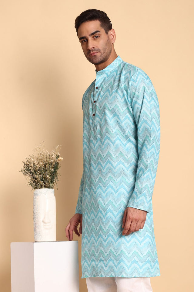 Mens Blue Printed Cotton Kurta Set (ACA9875)
