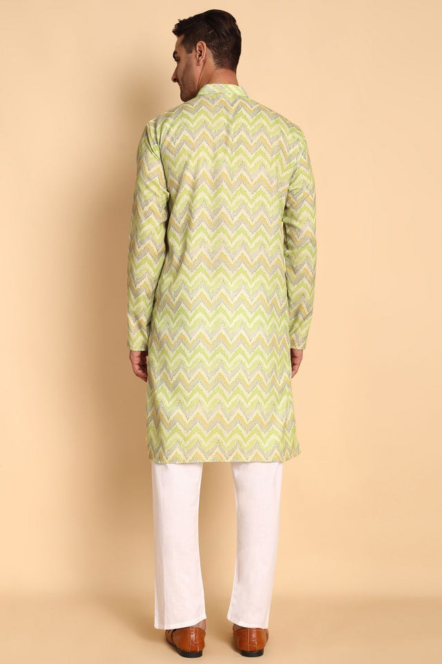 Mens Green Printed Cotton Kurta Set (ACA9876)