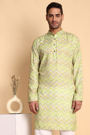 Mens Green Printed Cotton Kurta Set (ACA9876)
