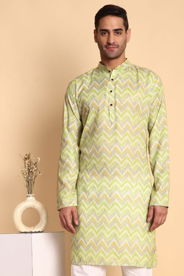 Mens Green Printed Cotton Kurta Set (ACA9876)