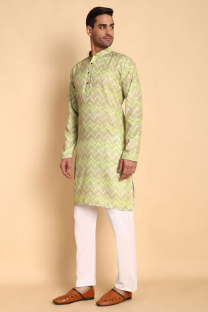 Mens Green Printed Cotton Kurta Set (ACA9876)