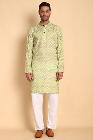 Mens Green Printed Cotton Kurta Set (ACA9876)