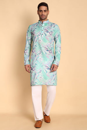 Mens Blue Printed Cotton Kurta Set (ACA9877)