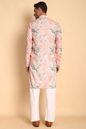 Mens Pink Printed Cotton Kurta Set (ACA9878)