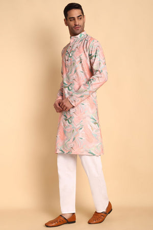 Mens Pink Printed Cotton Kurta Set (ACA9878)