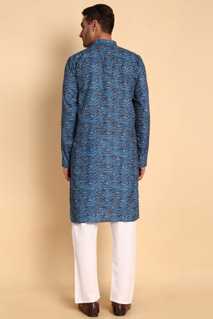 Mens Blue Printed Cotton Kurta Set (ACA9879)
