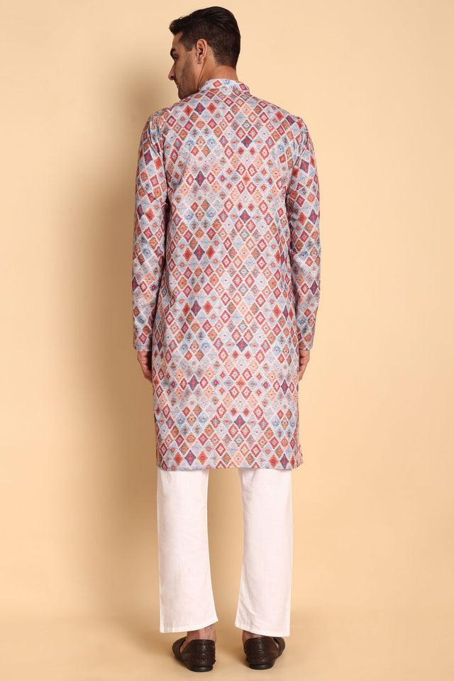 Mens Grey Printed Cotton Kurta Set (ACA9880)
