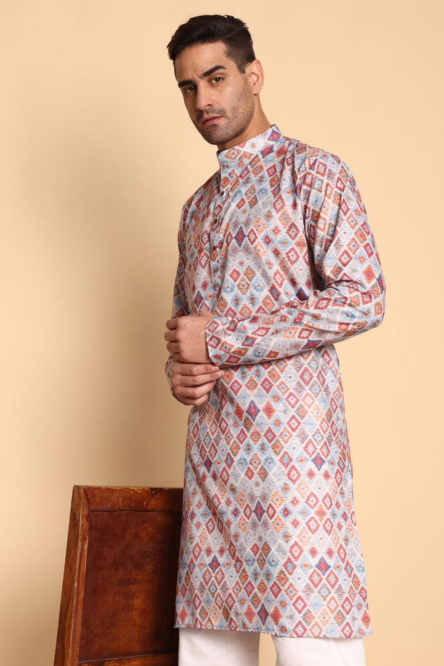 Mens Grey Printed Cotton Kurta Set (ACA9880)